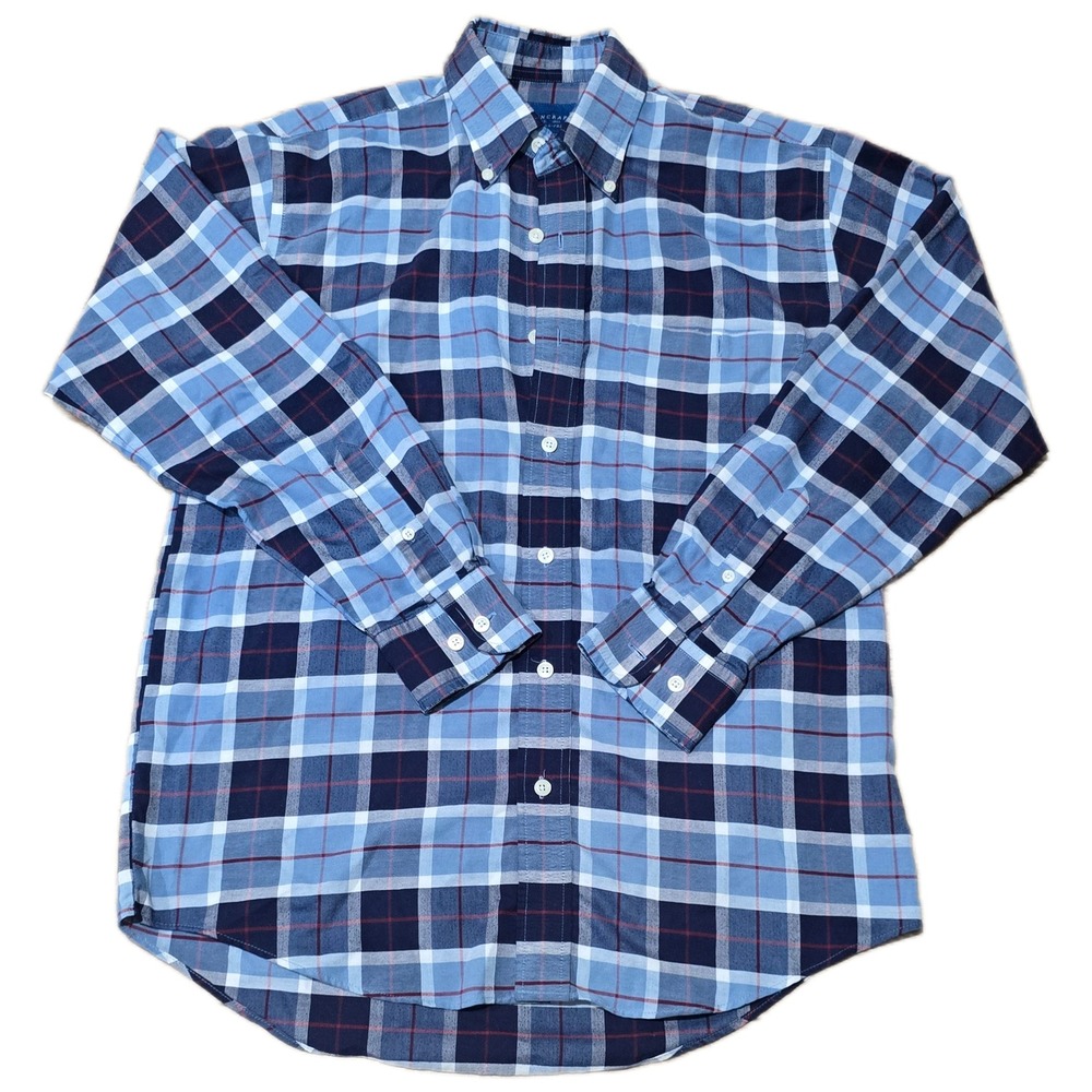 Towncraft Mens Blue Plaid Wrinkle Free Long Sleeve Button Down‎ Shirt Small
